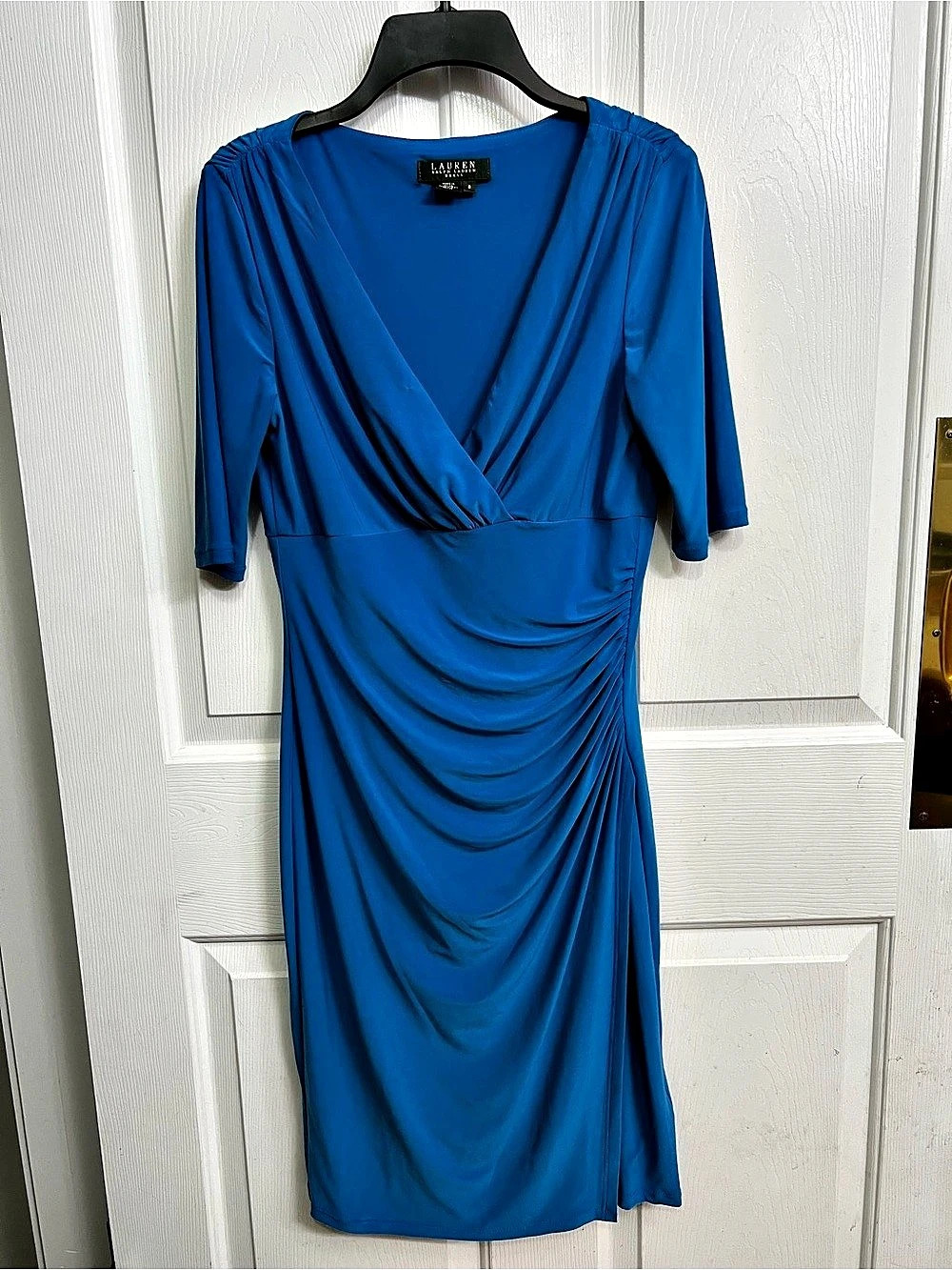 Lauren Ralph Lauren Ruched Midi Dress in Blue Size 8 Like New